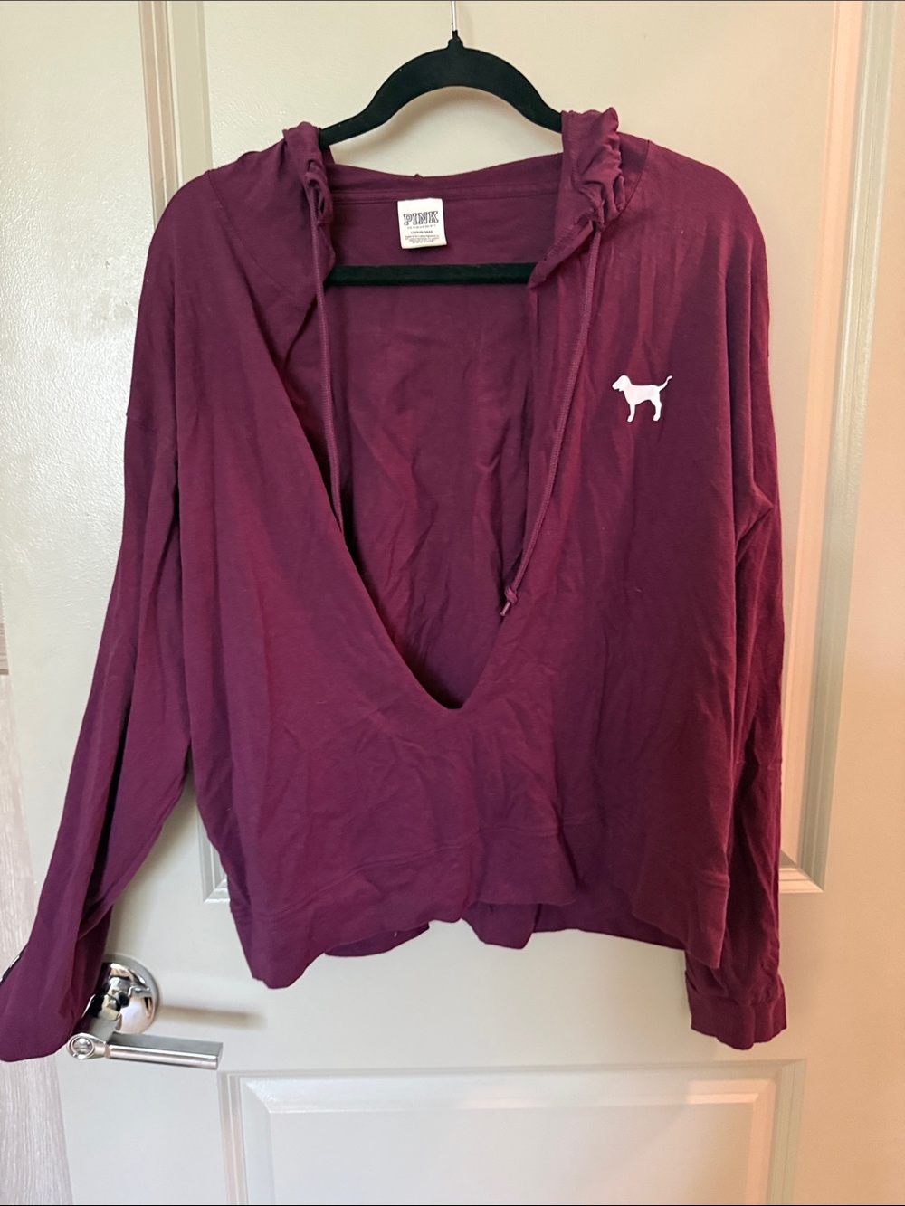 PINK Victoria's Secret Deep V Hooded crop Sweatshirt in Wine L